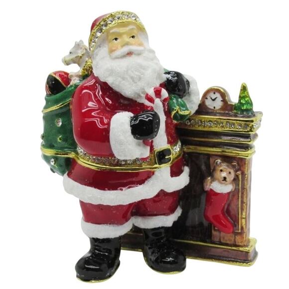Jeweled Collection Santa Claus Figurine Hinged Trinket Decorative Box 4" H NEW - Picture 1 of 11